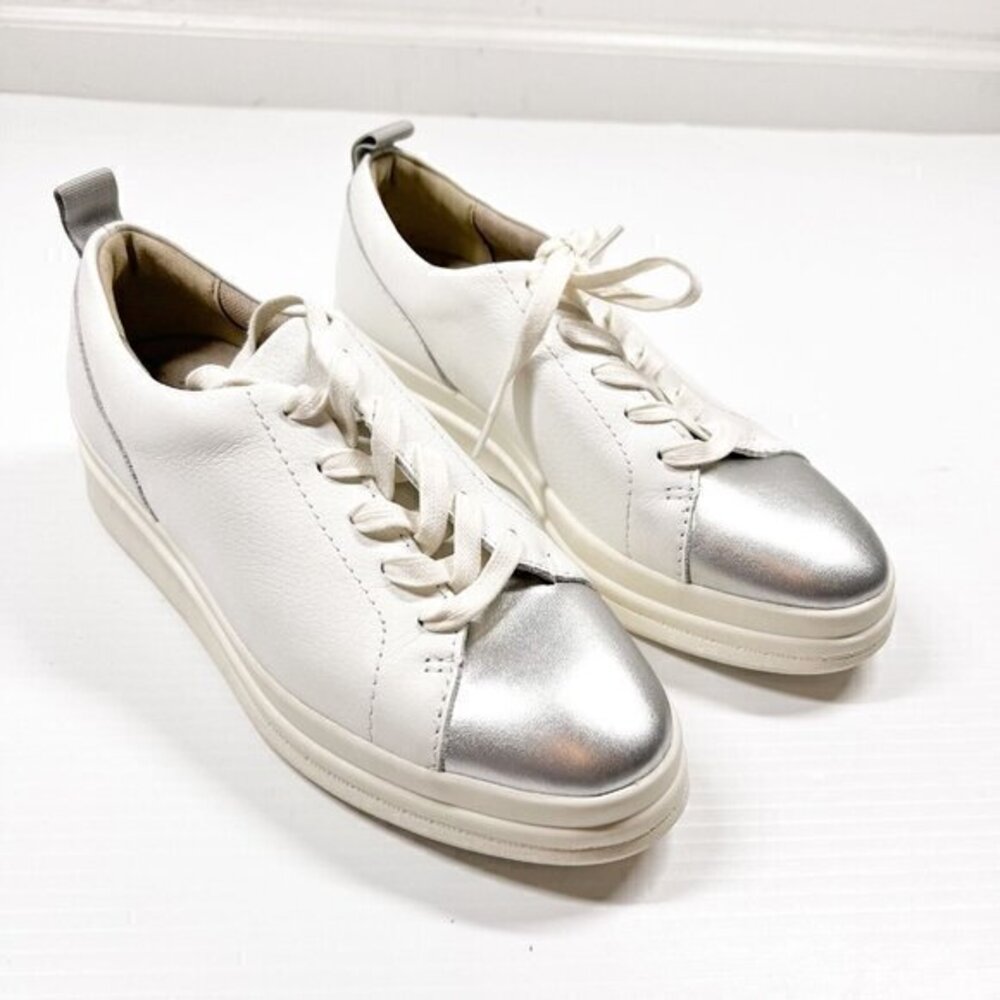 Women’s White Leather Sneakers with Silver Toe Cap